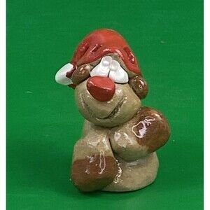 VTG Hicks Art Pottery Humorous Christmas Tiny Reindeer Figurine Artist Signed